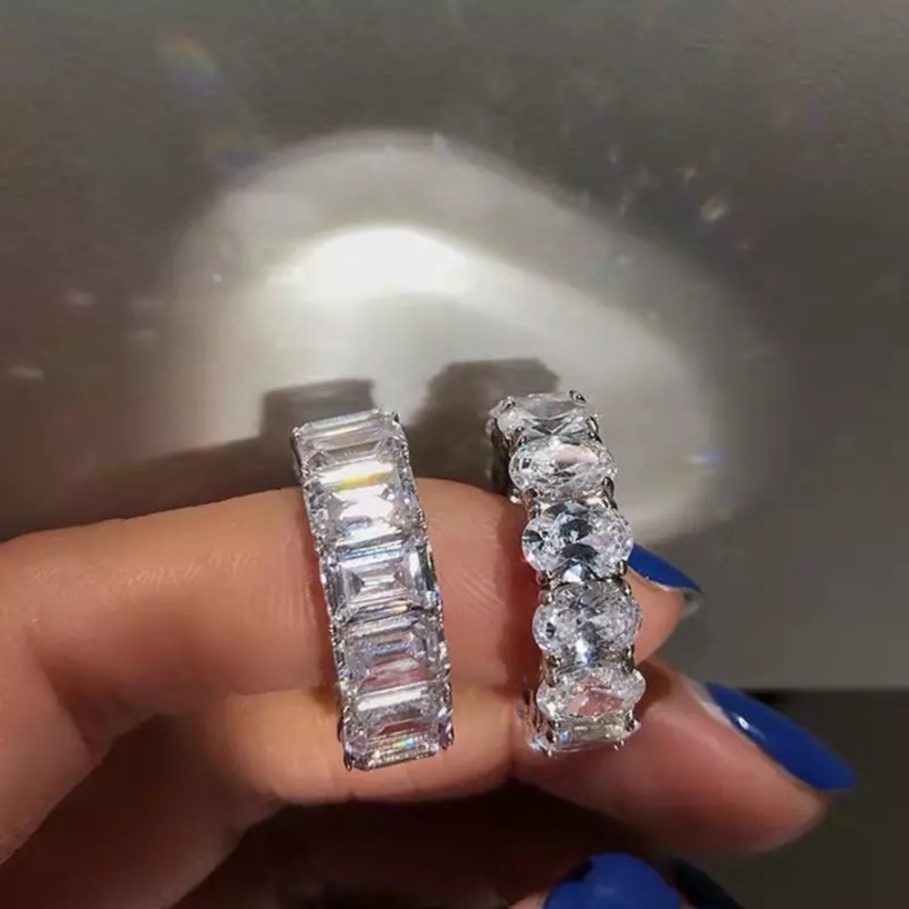 1pcs Clear Swarovski Oval Cut Stack Band Eternity Ring